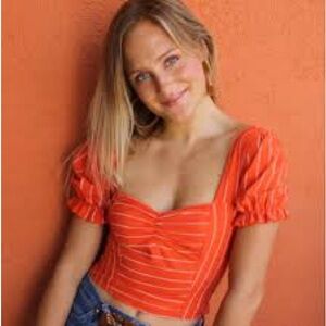 Free people Rose Garden Puff Sleeve Crop Top